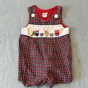 Vintage 90s Plaid Picnic Striped Romper Baby Toddler New Born 6 - 9 months Bear